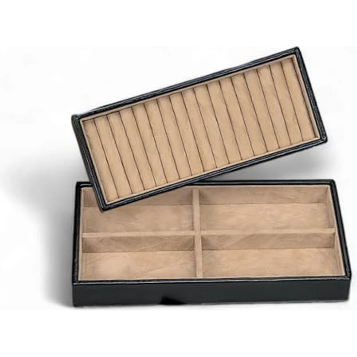 Windrose Charmbox Merino Moda, Schmuckkästchen mit 2 herausnehmbaren Einsätzen, schwarz-legacy, handgefertigt in Lederoptik – Bild 5