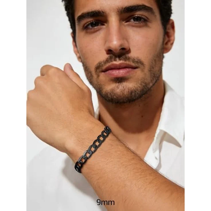 PROSTEEL Panzerarmband Herren 316L Edelstahl, 19cm lang, 9mm breit, schwarz, klassisches Miami Design, wasserdicht – Bild 5