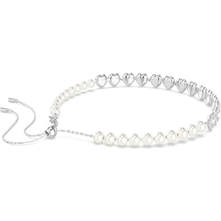 Swarovski Ariana Grande x Choker, rhodinierte Damenhalskette mit Kristallperlen und Herz-Motiven in klarem Pavé, Länge 30-44 cm, Breite 1 cm – Bild 5
