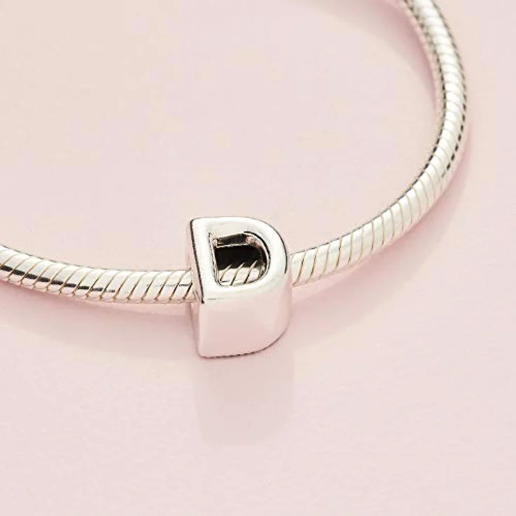 PANDORA Moments Buchstabe D, wendbares Alphabet-Charm aus Sterling-Silber mit geprägten Herzen und Perlen - kompatibel mit Armbändern der Moments Kollektion – Bild 4