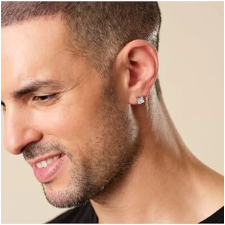 FAVS Herren-Ohrhänger Edelstahl mit 2 Zirkonsteinen, One Size, zeitloses Design – Bild 4