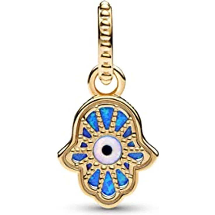 PANDORA Moments Schillernde Blaue Hand der Fatima Charm-Anhänger, 14 Karat vergoldete Metalllegierung, mit tiefblauem Opal, kompatibel mit ME Armbändern, 762699C01 – Bild 3