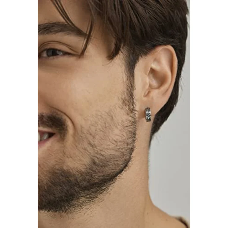 caÏ Herren Ohrring 925/- Sterling Silber, 1,4cm Oxidiert, nickelfrei, Silbergrau – Bild 2