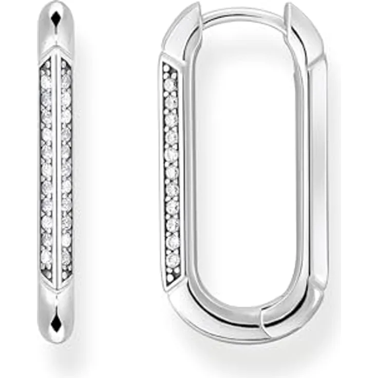Thomas Sabo Damen Creolen, 925 geschwärztes Sterlingsilber mit Zirkonia, Größe: 24x12mm, CR674-643-14, Silber