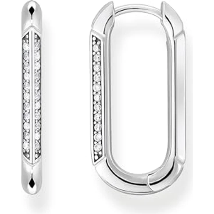 Thomas Sabo Damen Creolen, 925 geschwärztes Sterlingsilber mit Zirkonia, Größe: 24x12mm, CR674-643-14, Silber – Bild 1
