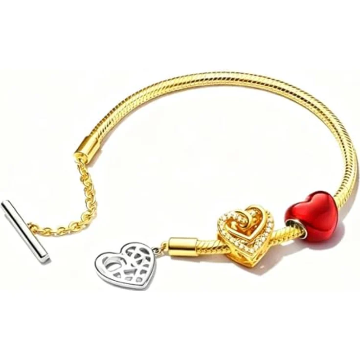 WEIMU Golden Charms 925 Sterling Silber Charm für Armband & Halskette, hypoallergen, geeignet für Pandora und ähnliche Marken, Löcher Liebe – Bild 2