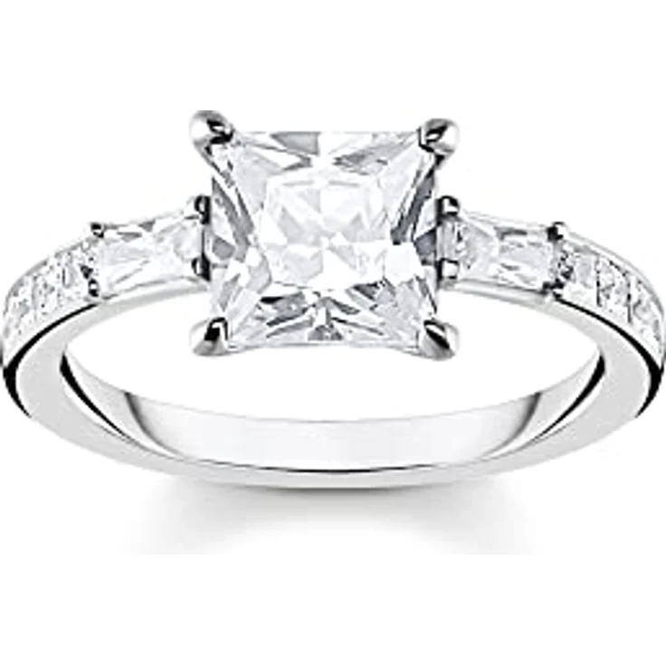 THOMAS SABO Cocktailring mit Zirkonia (synth), quadratischer Centerstein im Prinzessschliff, weiß – Bild 1