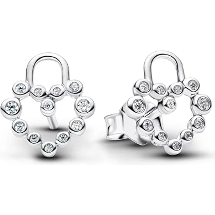 Pandora Damen-Ohrringe Funkelndes Herzschloss Ohrstecker, Silber mit Zirkonia und Liebesmotiv – Bild 2