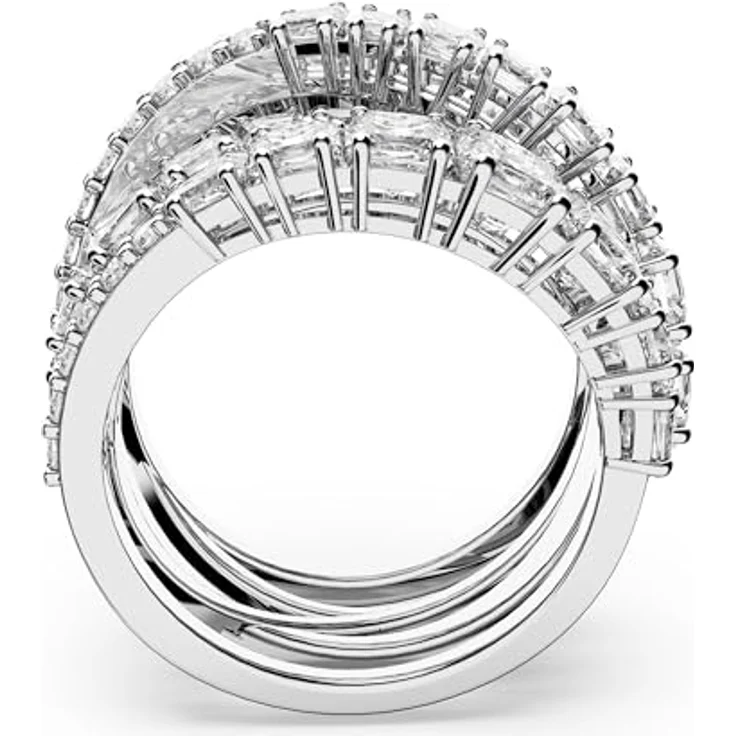 Swarovski Hyperbola Wrap Ring, Damenring mit facettierten weißen Elementen in verschiedenen Schliffen, rhodiniert – Bild 4
