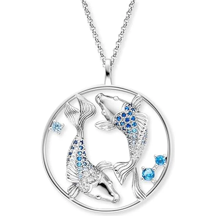 Engelsrufer Damen Halskette, 925er Sterlingsilber mit Yin Yang Fisch Anhänger, Zirkonia Steinen, Länge: 42+4+4 cm – Bild 1