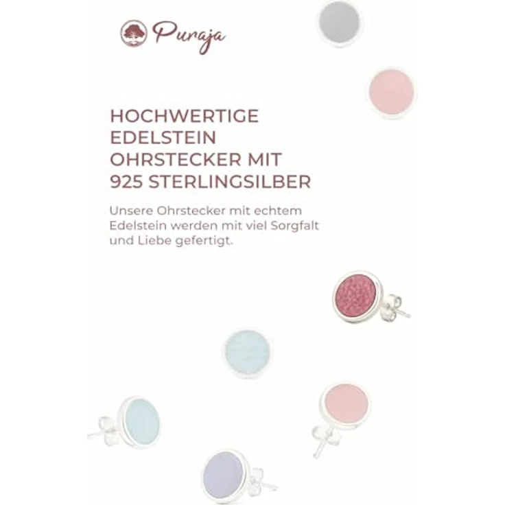 PURAJA Edelstein Ohrstecker Rhodonit, 10mm, 925 Sterling Silber für Allergiker, handgefertigtes Unikat in Geschenkbox – Bild 4