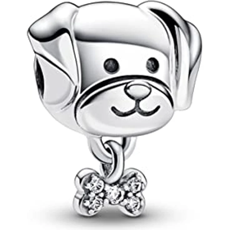 PANDORA Hund & Knochen Charm, Sterling Silber mit Zirkonia, kompatibel mit PANDORA Moments Armbändern – Bild 1