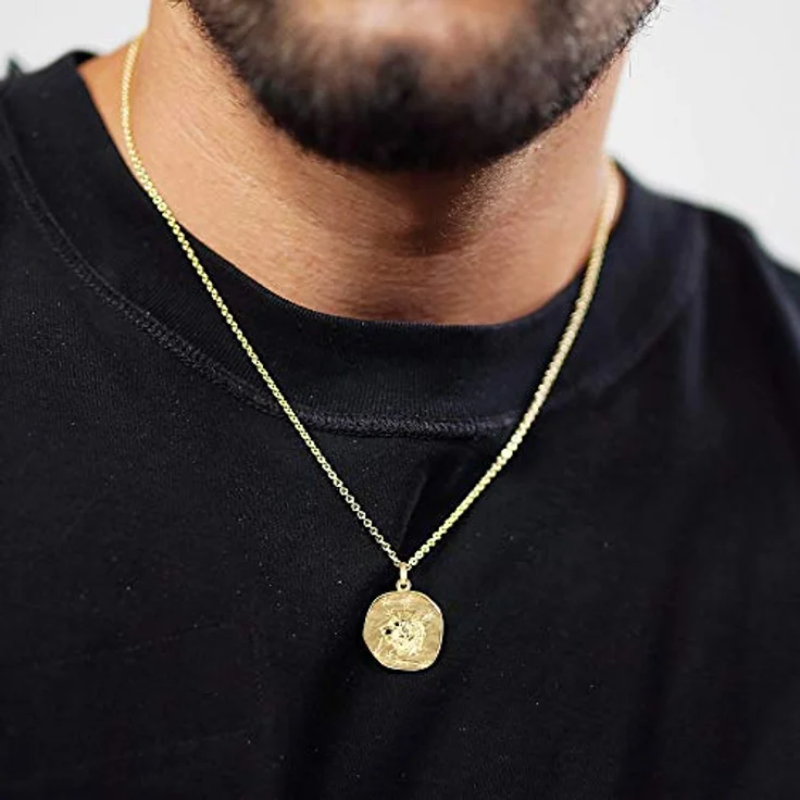 trendor Löwe Sternzeichen Herren-Halskette, goldplattierter Silber 925 Anhänger Ø 20 mm mit vergoldeter Rundanker-Kette 50 cm, zeitloser Halsschmuck, Geschenkbox – Bild 5