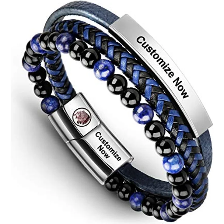 Casisto.J Herren Lederarmband mit Edelstahl-Gravur, geflochten, schwarz/braun, Magnetverschluss, handgefertigt – Bild 1