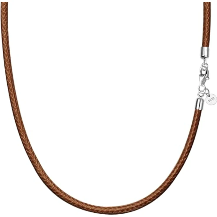 Viwind Lederkette 925 Silber Verschluss, geflochtenes Kunstleder, 2,5 mm breit, unisex, 45-60 cm wählbar, DIY Lederschnur (50 cm, Braun) – Bild 1