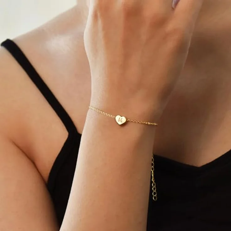 TINGN Herz Armband Damen Gold, Vergoldet mit personalisiertem Buchstaben A, verstellbare Armkette, 14 Karat Gold, Geschenk für Frauen und Mädchen – Bild 4