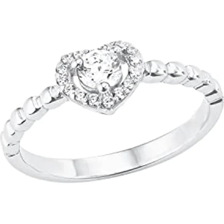 Amor Herz-Ring aus 925 Sterling Silber, Damenring mit 17 Zirkonia-Steinen, 7 mm breit