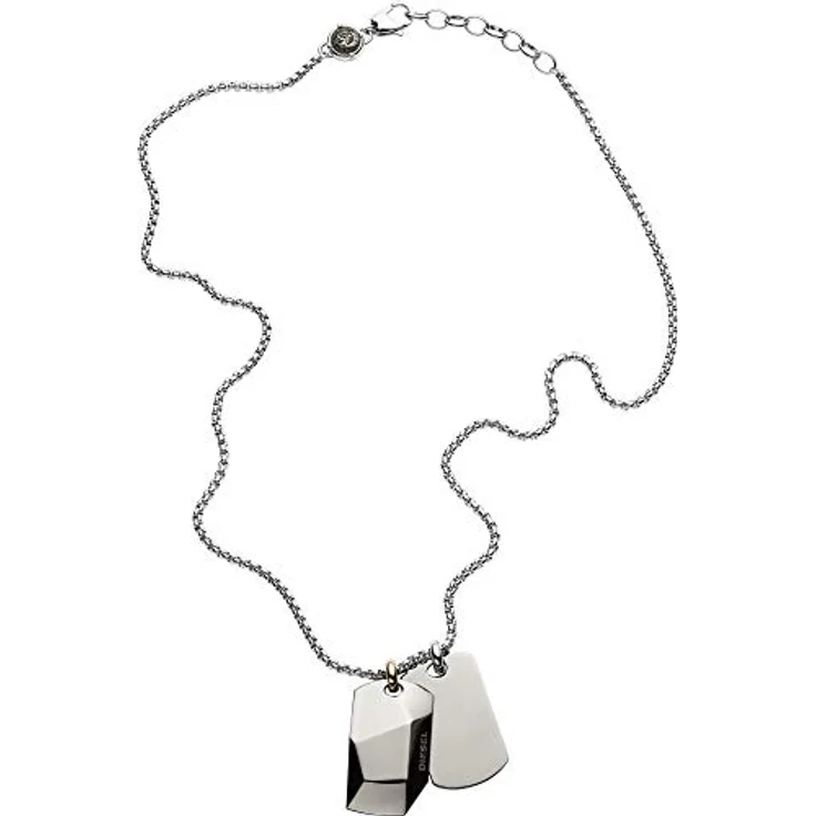 Diesel Halsband DX1143040, Silber Edelstahl mit Doppelte Hundemarken, 60 cm + 5 cm, Karabinerverschluss – Bild 2