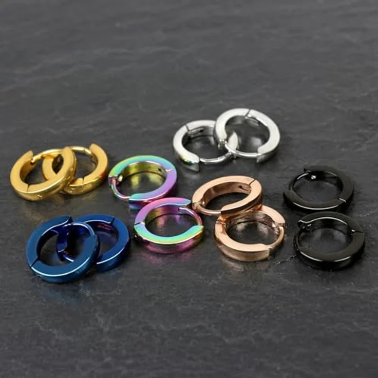 Treuheld® Treuheld® | Schmale Creolen aus medizinischem Edelstahl | 2,5mm x 12mm | Schwarz | Klappcreolen für Damen und Herren | Set/Paar – Bild 4