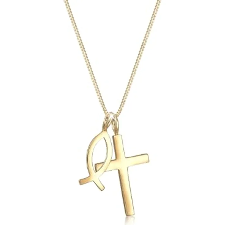 Elli Halskette Damen Kreuz-Fisch Anhänger in 925 Sterling Silber, handgefertigt, anlaufgeschützt, ideal als Geschenk