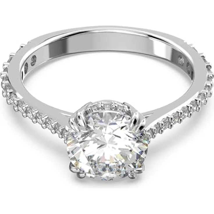 Swarovski Stilla Cocktailring, rhodinierter Damenring mit Princess-Schliff und strahlenden Swarovski Kristallen – Bild 1