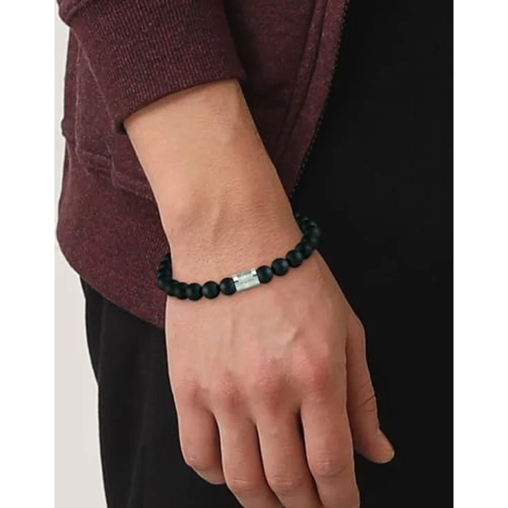 BOSS Jewelry Armband für Herren Kollektion BEADS FOR HIM, Matte Onyx-Perlen, Innenumfang 19 cm, Magnetverschluss, graviertes Logo – Bild 3