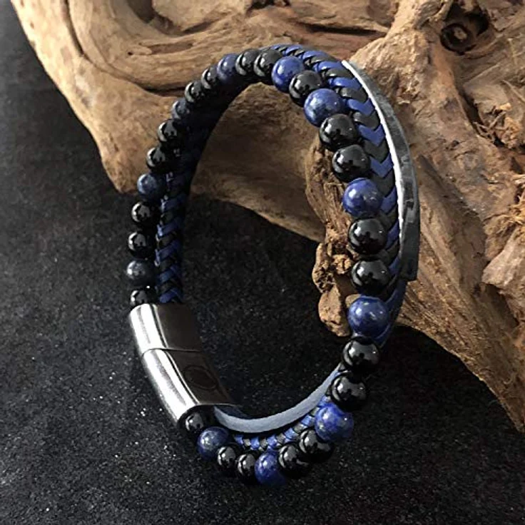 Casisto.J Herren Lederarmband mit Edelstahl-Gravur, geflochten, schwarz/braun, Magnetverschluss, handgefertigt – Bild 5