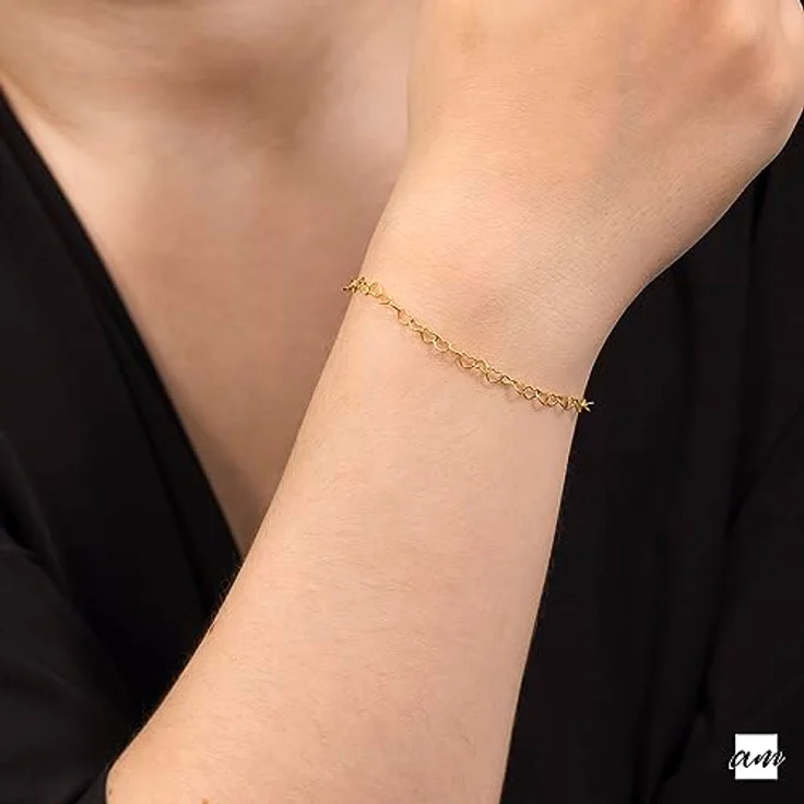 Amberta Damen Herz Armband, 925 Sterling Silber vergoldet, hypoallergen, verstellbare Länge bis 20 cm, langlebiger Verschluss – Bild 2
