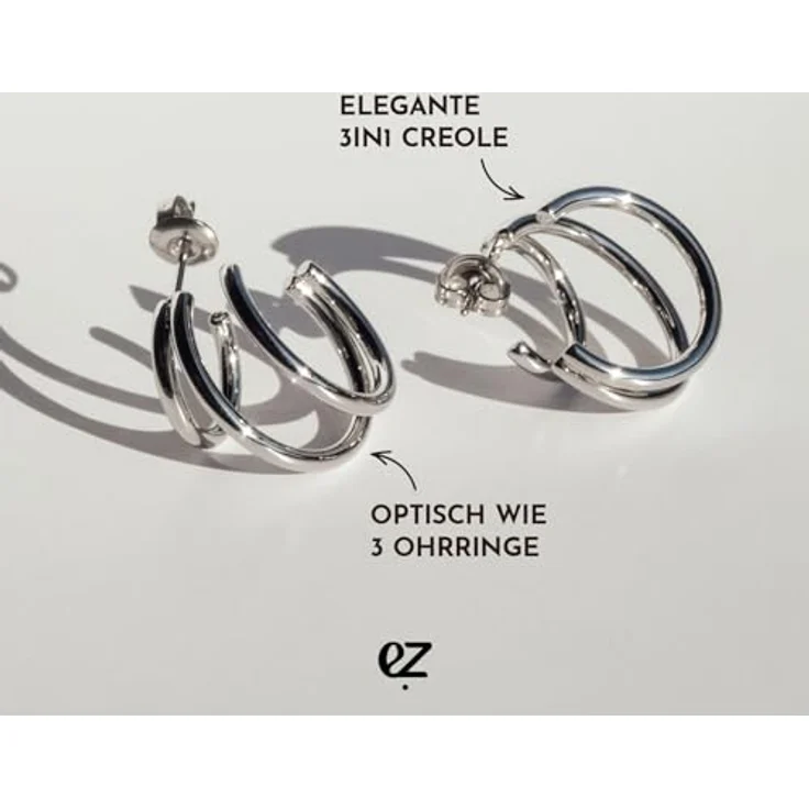 Echtzeit Creole Modern Lines, 2,2 cm, silber - 3in1-Ohrringe aus glänzendem Edelstahl, wasserfest & hautfreundlich, zeitlos & elegant – Bild 3
