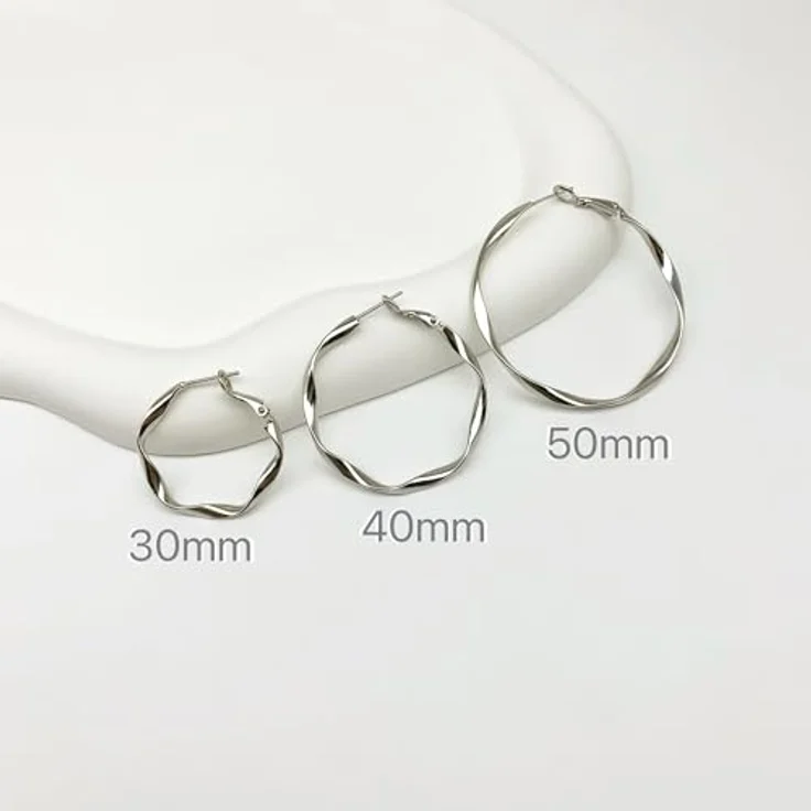 Surrounded Forest Sterling Silber Creolen Ohrringe, 30mm, mit Weißgoldauflage für Damen – Bild 5