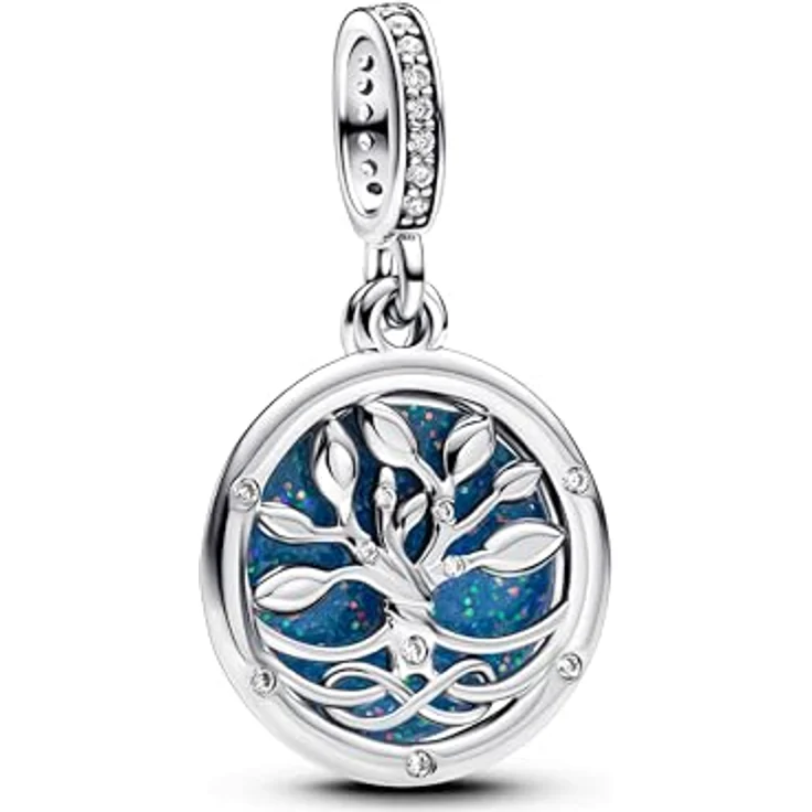 PANDORA Moments Im Dunkeln Leuchtender Unendlichkeitsbaum Doppelter Charm-Anhänger, Sterling Silber mit Zirkonia, Kompatibel mit Moments und ME Armbändern, 793599C01 – Bild 1