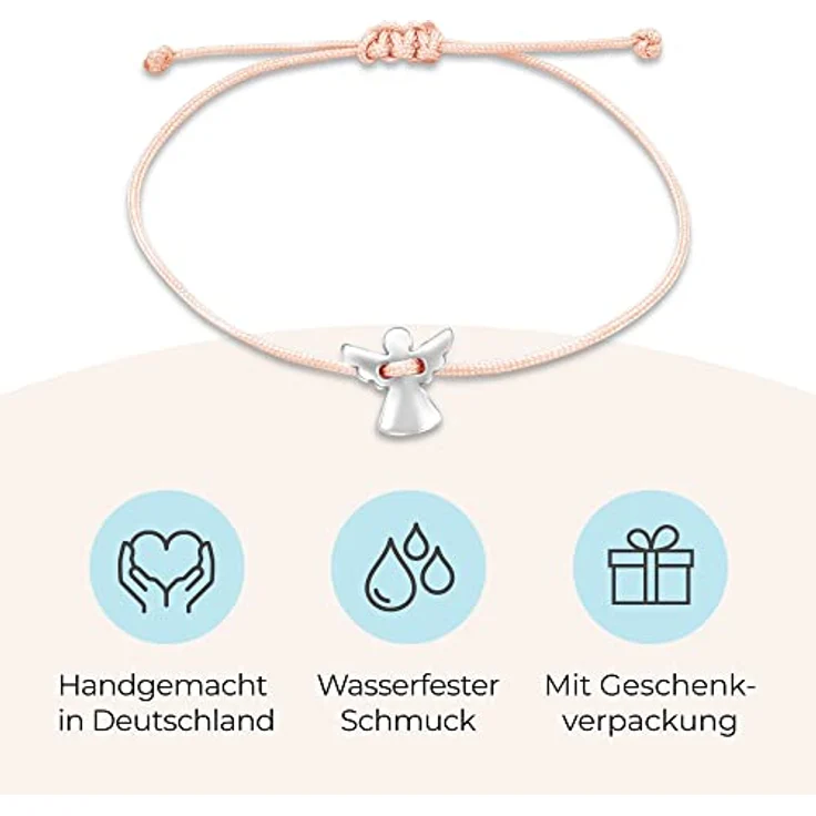 Nuoli® Schutzengel Armband Damen, verstellbar bis 20cm, rosa Stoff mit Metall Anhänger, ideal als Geschenk für Frauen und Mädchen – Bild 3