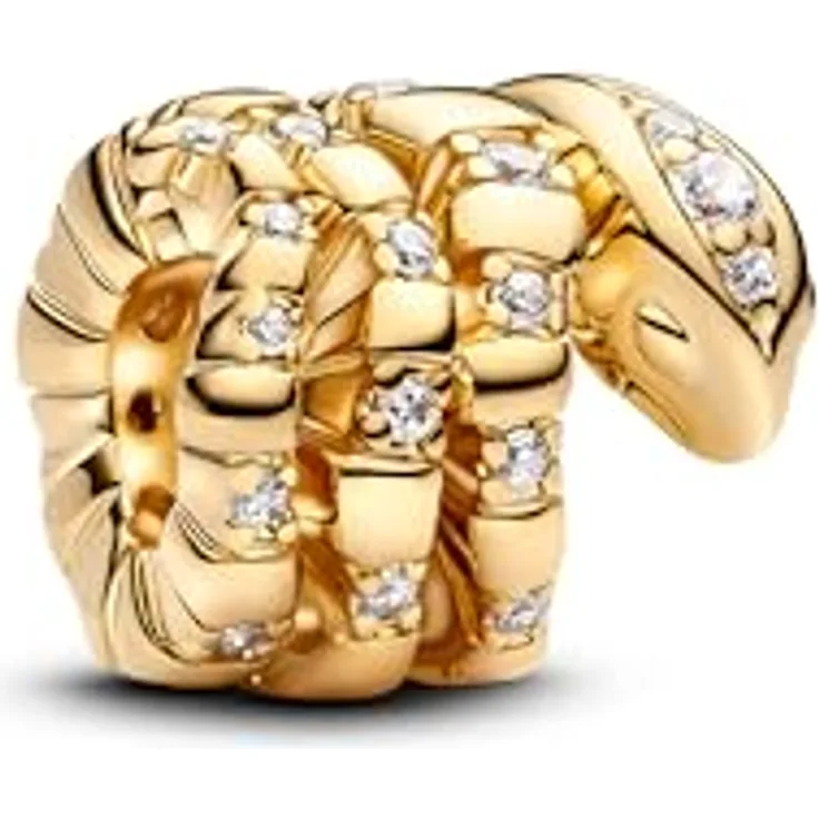 Pandora Charm Gedrehte Schlange 763618C01, Vergoldet mit Zirkonia, symbolisiert Transformation und Wachstum