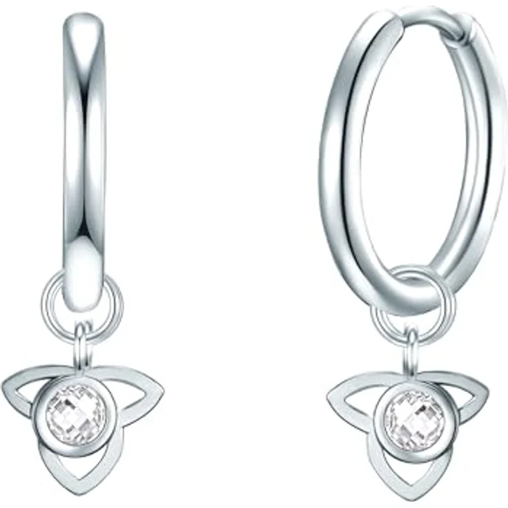 Eastside Damen Creolen Edelstahl silber, Lotusblüte mit Preciosa Steinen, Klappverschluss, 23,6 mm Höhe – Bild 1