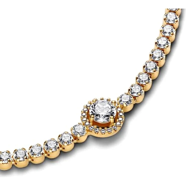 PANDORA Funkelnder Kranz Tennisarmband, 14 Karat vergoldete Metalllegierung mit künstlichen Kristallen, Größe 18, 569416C01-18 – Bild 3