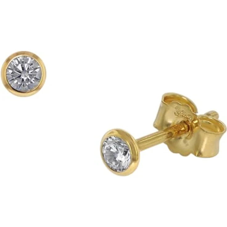 trendor 86304 Ohrstecker 333 Gold mit Zirkonia, 3,5 mm, poliert, für Damen und Herren, Made in Germany, Geschenkverpackung – Bild 1