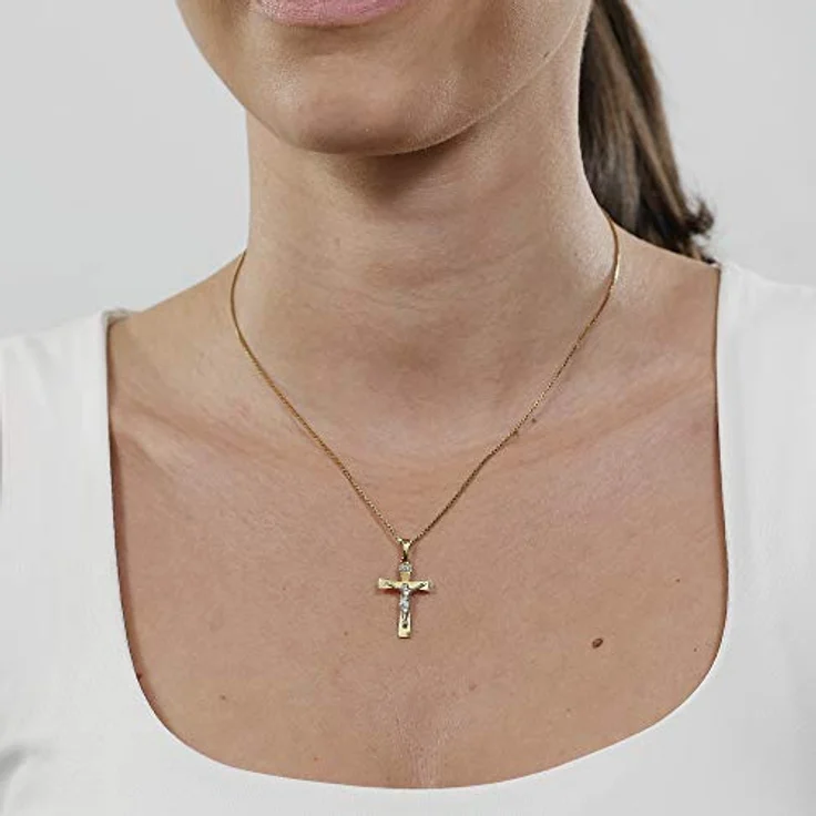 trendor Kruzifix Gold 333/8 Karat mit plattierter Halskette, zeitloser Kreuz Anhänger aus Echtgold, 40 cm, Geschenk-Box – Bild 5