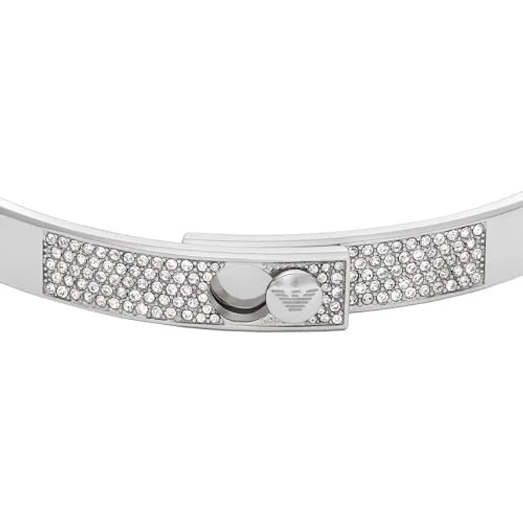Emporio Armani Damenarmreif EGS3088040, Edelstahl mit Glassteinen, Silber, poliert, Clip-On Verschluss – Bild 2