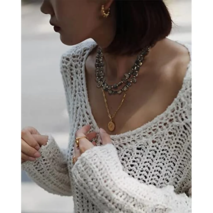 Bulinlin Boho Muschelkette Damen, Bunte Perlen Choker Halskette, Verstellbar, Schwarz, Handgefertigt aus natürlichen Muscheln – Bild 4