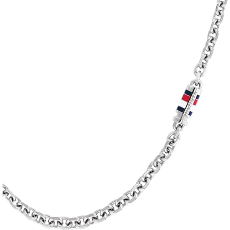Tommy Hilfiger Jewelry Gliederhalskette für Herren, Edelstahl, 56 cm, Magnetverschluss mit emailliertem Detail in Markenfarben – Bild 2