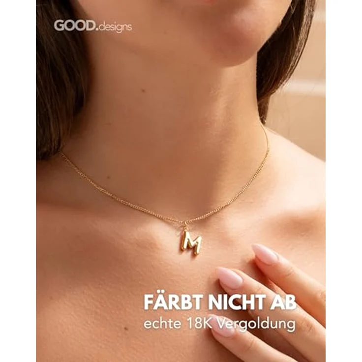 GD GOOD.designs Buchstaben Kette Gold Bubble | 18K vergoldeter Edelstahl, wasserfest & hautverträglich, längenverstellbar 40 cm + 5 cm, Damen-Halskette – Bild 3