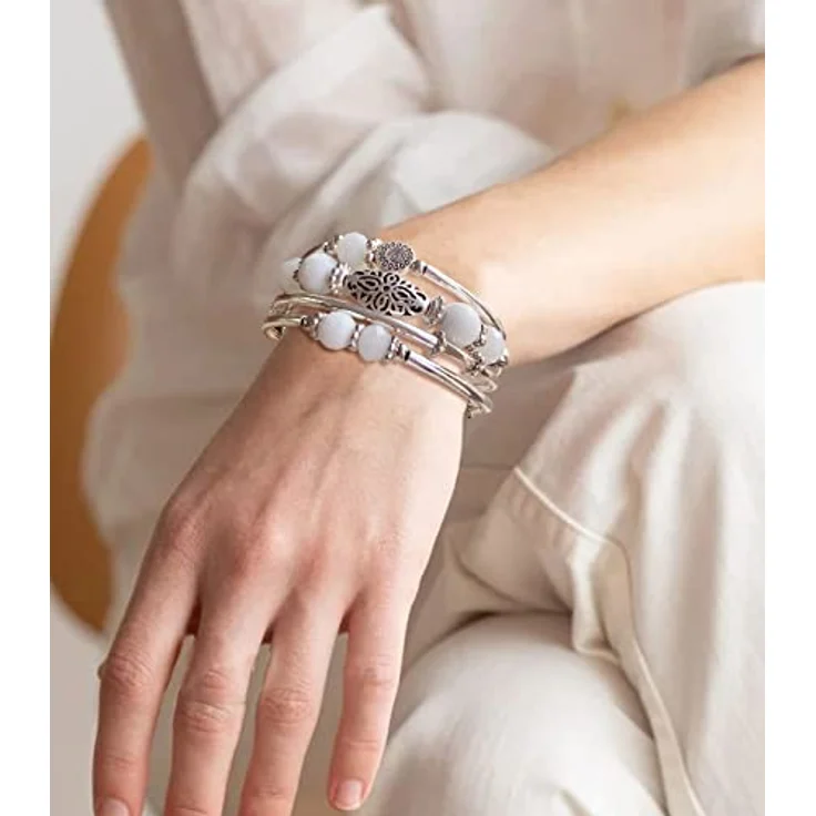 FULU AUTUMN Damen Boho Armband, Mehrschichtiges Perlen Silber Wickelarmband, Porcelain White, Modeschmuck für Muttertag und Geburtstagsgeschenke – Bild 3