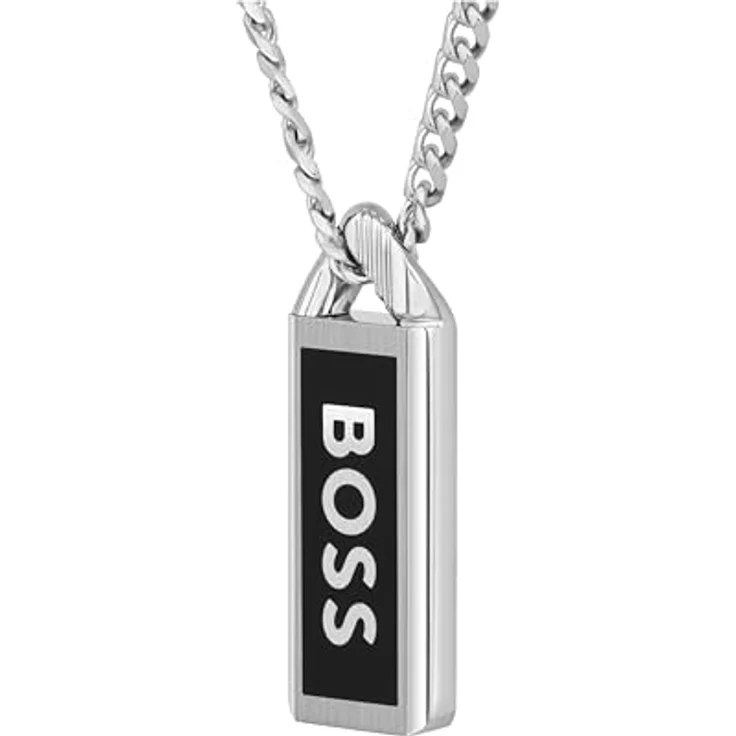 BOSS KASSY EMBLEM Herren-Halskette, Edelstahl mit Anhänger aus schwarzem Email, 558 mm, sicherer Karabinerverschluss – Bild 2