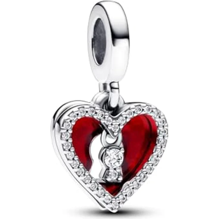 PANDORA Moments Rotes Herz & Schlüsselloch Doppelter Charm-Anhänger, Sterling Silber mit Zirkonia, kompatibel mit Moments Armbändern, 793119C01 – Bild 2