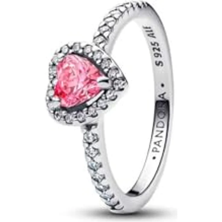 PANDORA Timeless Erhabenes Rosafarbenes Herz Ring, Sterling Silber mit Zirkonia, Größe: 58