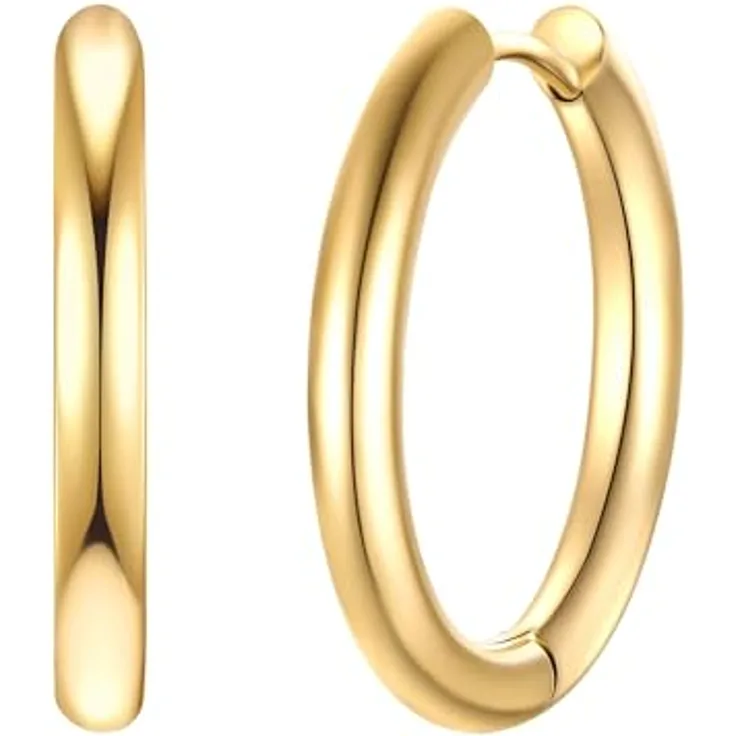 Eastside Damen Ohrringe Edelstahlohrcreole, gelbgold, 14 Karat vergoldet, Klappverschluss, minimalistisch, 23,5 mm Länge