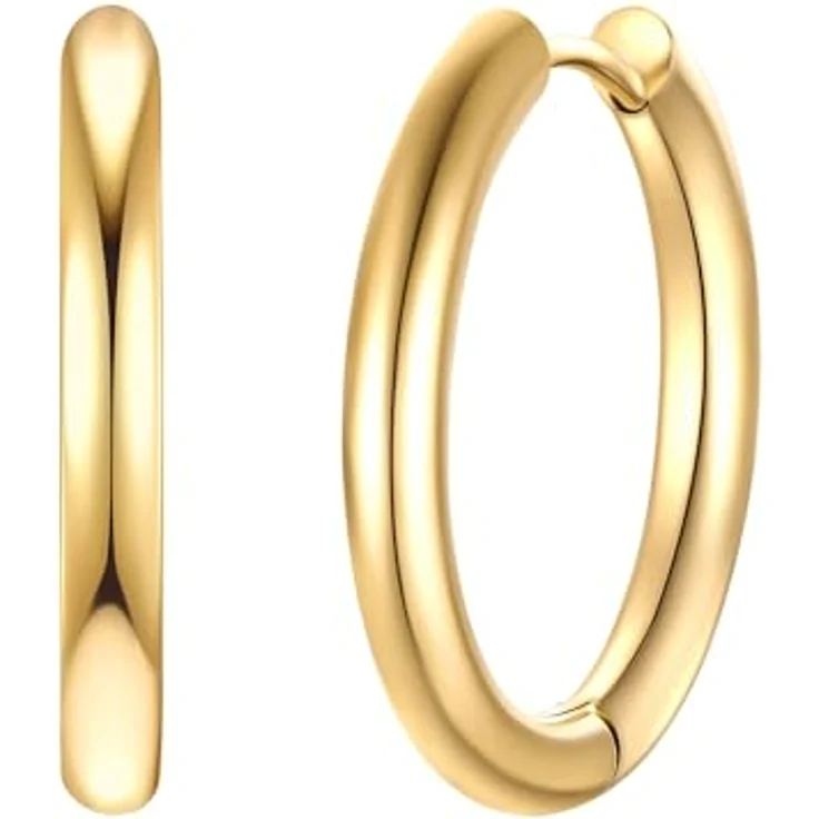 Eastside Damen Ohrringe Edelstahlohrcreole, gelbgold, 14 Karat vergoldet, Klappverschluss, minimalistisch, 23,5 mm Länge – Bild 1