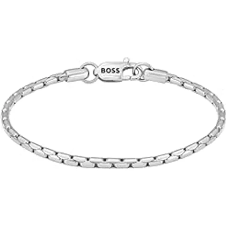 BOSS Jewelry Evan Armband aus Edelstahl, 195 mm Innenumfang, mit Logo-Anhänger und Karabinerverschluss