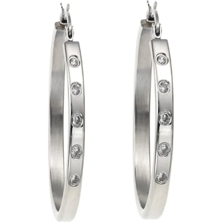 Zeeme Edelstahl Damen Ohrringe, 3,5 cm glänzend mit grauen Zirkonia, inkl. Etui – Bild 2