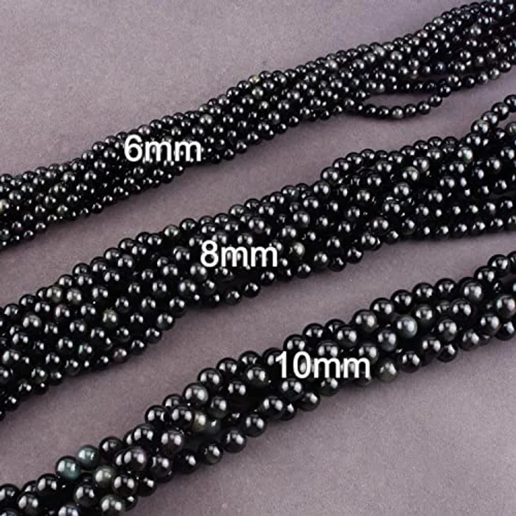 SKYBEADS Natürliche Schwarz Regenbogen Obsidian Perlen, 8mm zum Auffädeln, 38cm Strang mit ca. 48 Stück – Bild 5